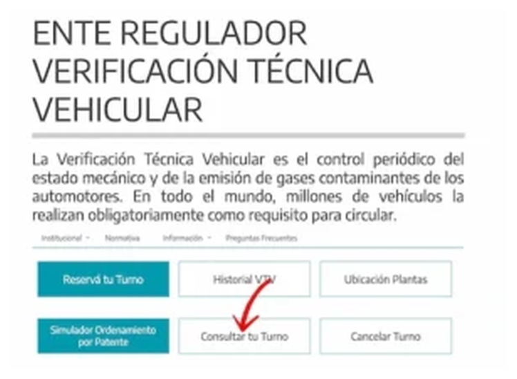 Paso 1 para consultar o cambiar el turno de la VTV en Castelli