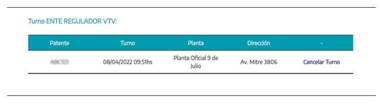 Paso 3 para consultar o cambiar el turno de la VTV en Castelli